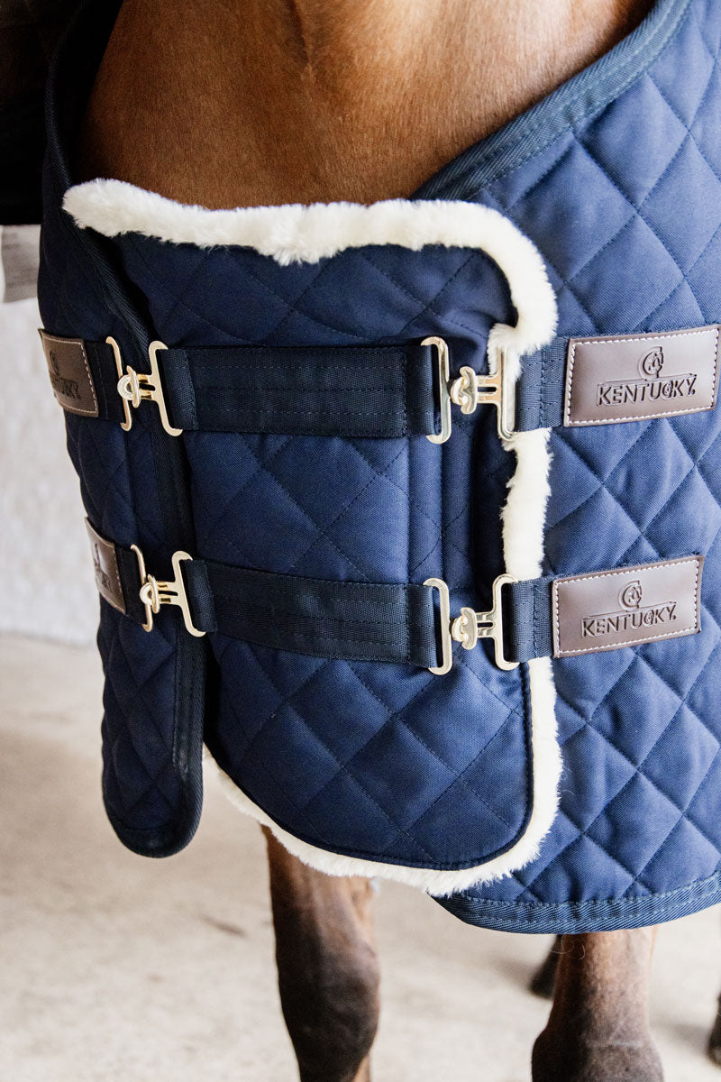 Kentucky Horsewear Quilted Chest Expander Vegan Sheepskin (Two Buckles) Navy