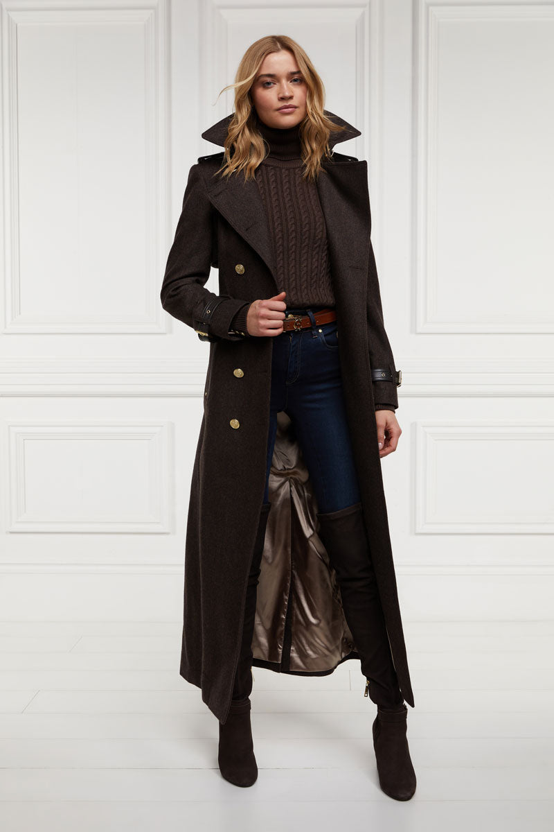 Holland Cooper Full Length Marlborough Trench Coat Chocolate Herringbone