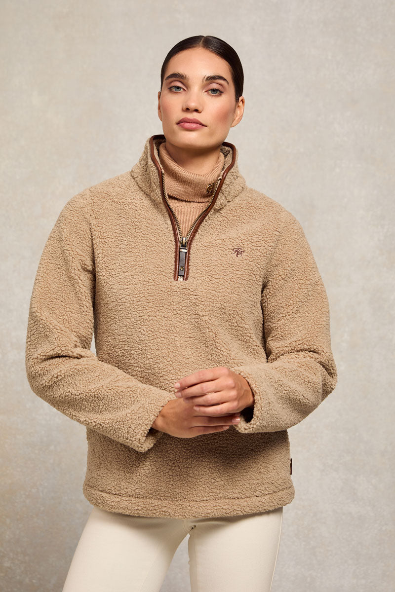 Holland Cooper Country Fleece Quarter Zip Natural Borg