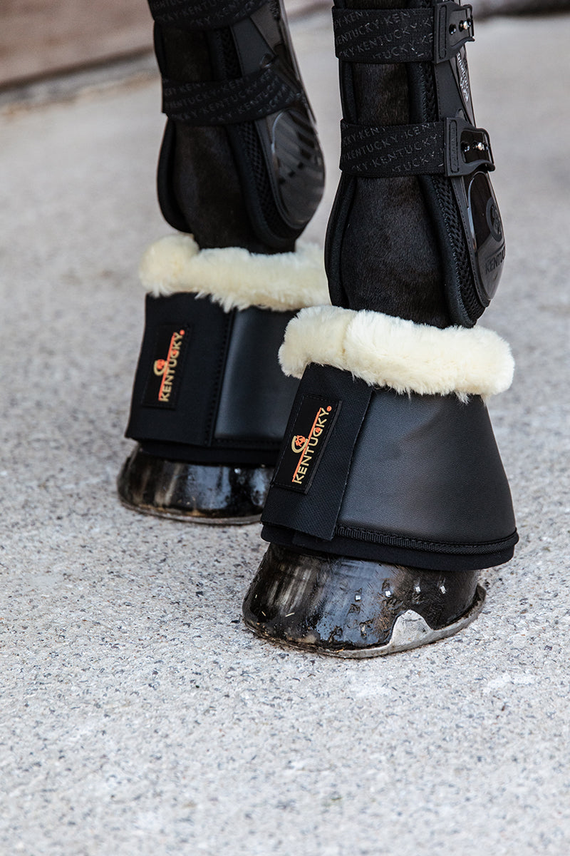 Kentucky Horsewear Sheepskin Leather Over Reach Boots Black/Natural