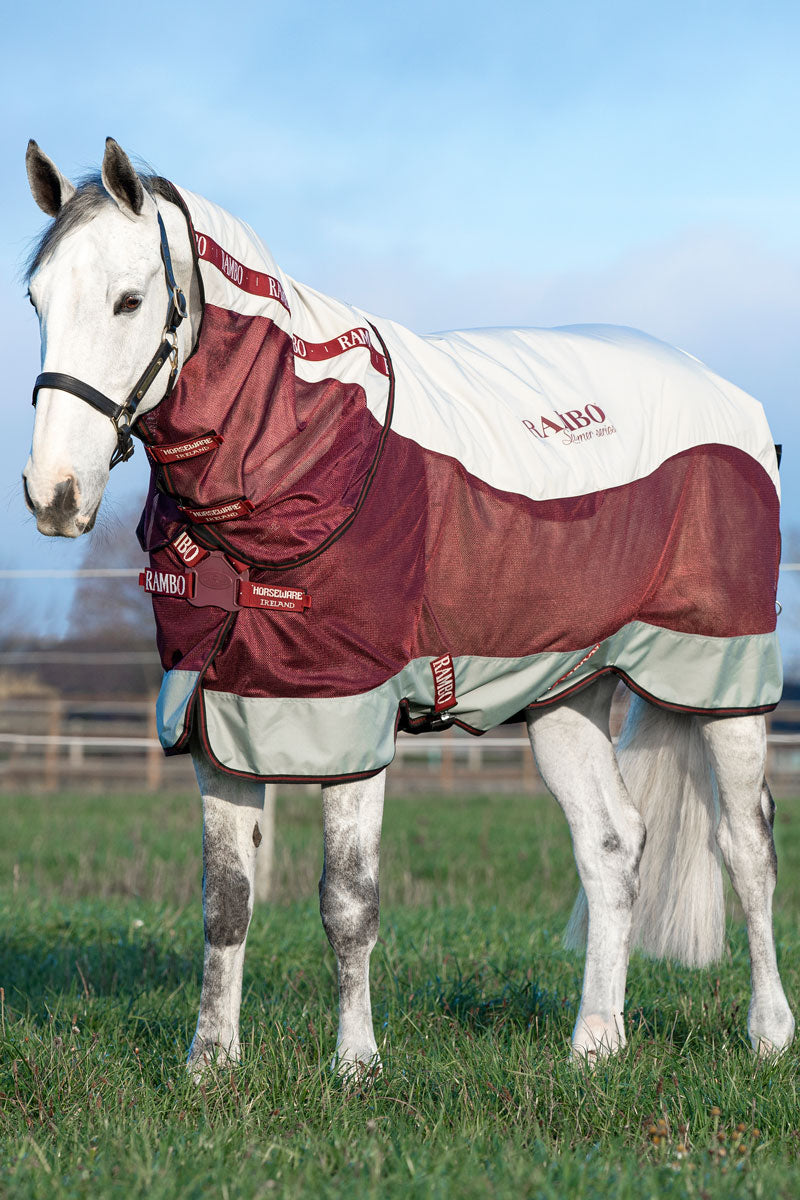 Rambo Summer Series Turnout Grey/Burgundy with Black