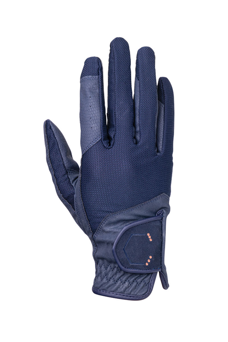 Coldstream Next Generation Blakelaw Diamante Riding Gloves Navy/Rose Gold