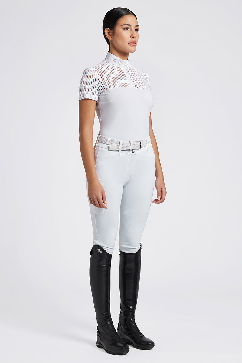 Cavalleria Toscana Perforated Jacquard Jersey Zip Show Shirt White