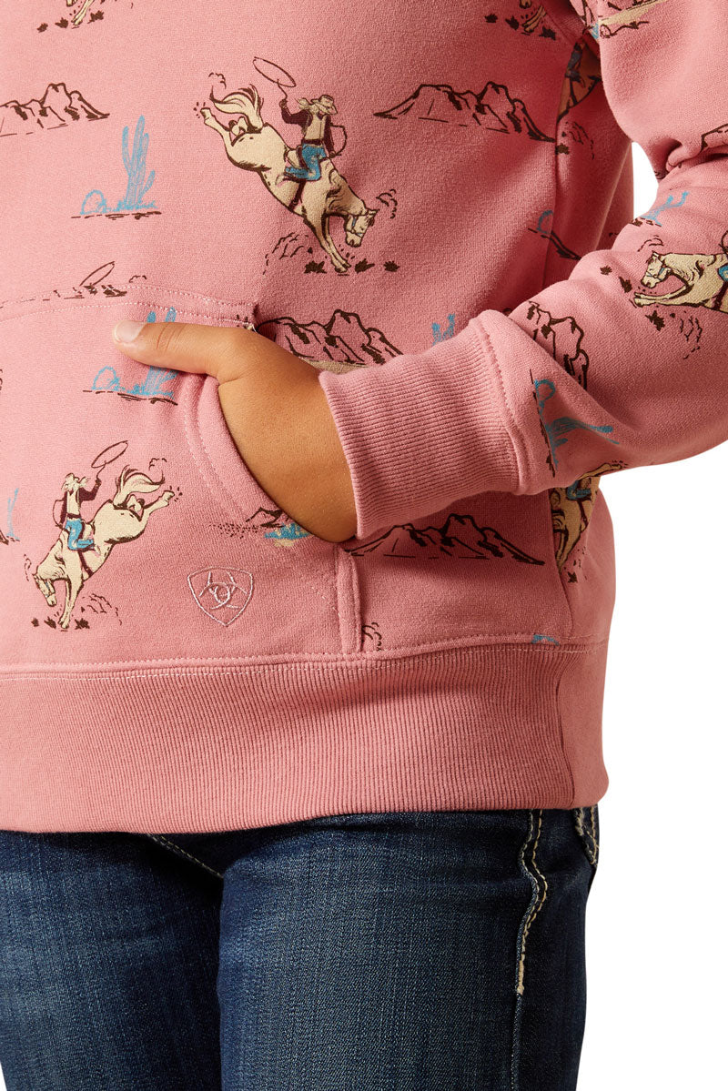 Ariat Girls Bronc Scene 1/4 Zip Sweatshirt Bronc Toile