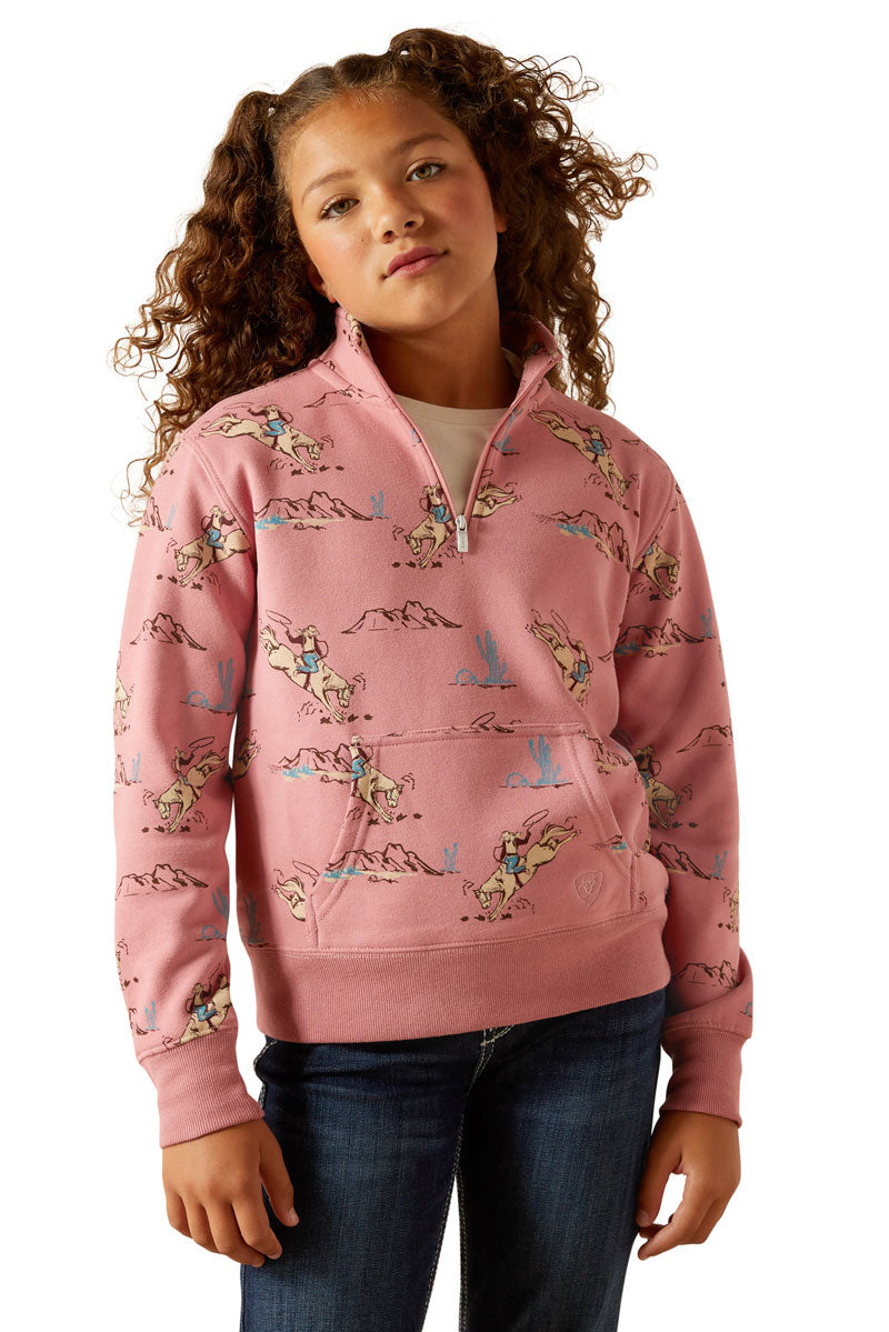 Ariat Girls Bronc Scene 1/4 Zip Sweatshirt Bronc Toile