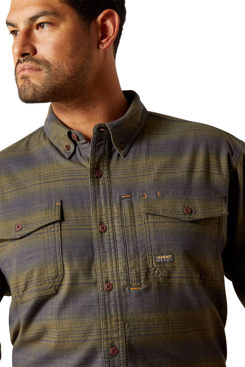 Ariat Men's Rebar Flannel Work Shirt Burnt Olive Print