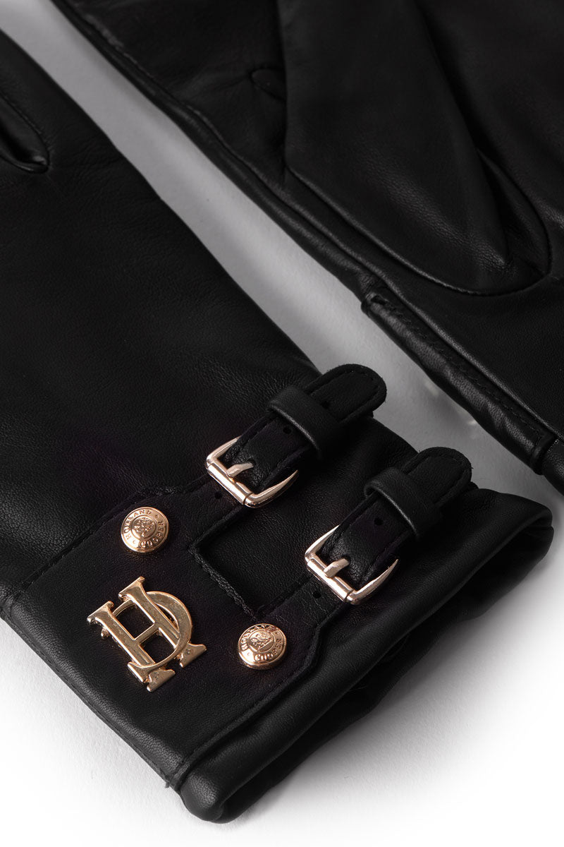 Holland Cooper Monogram Leather Gloves Black