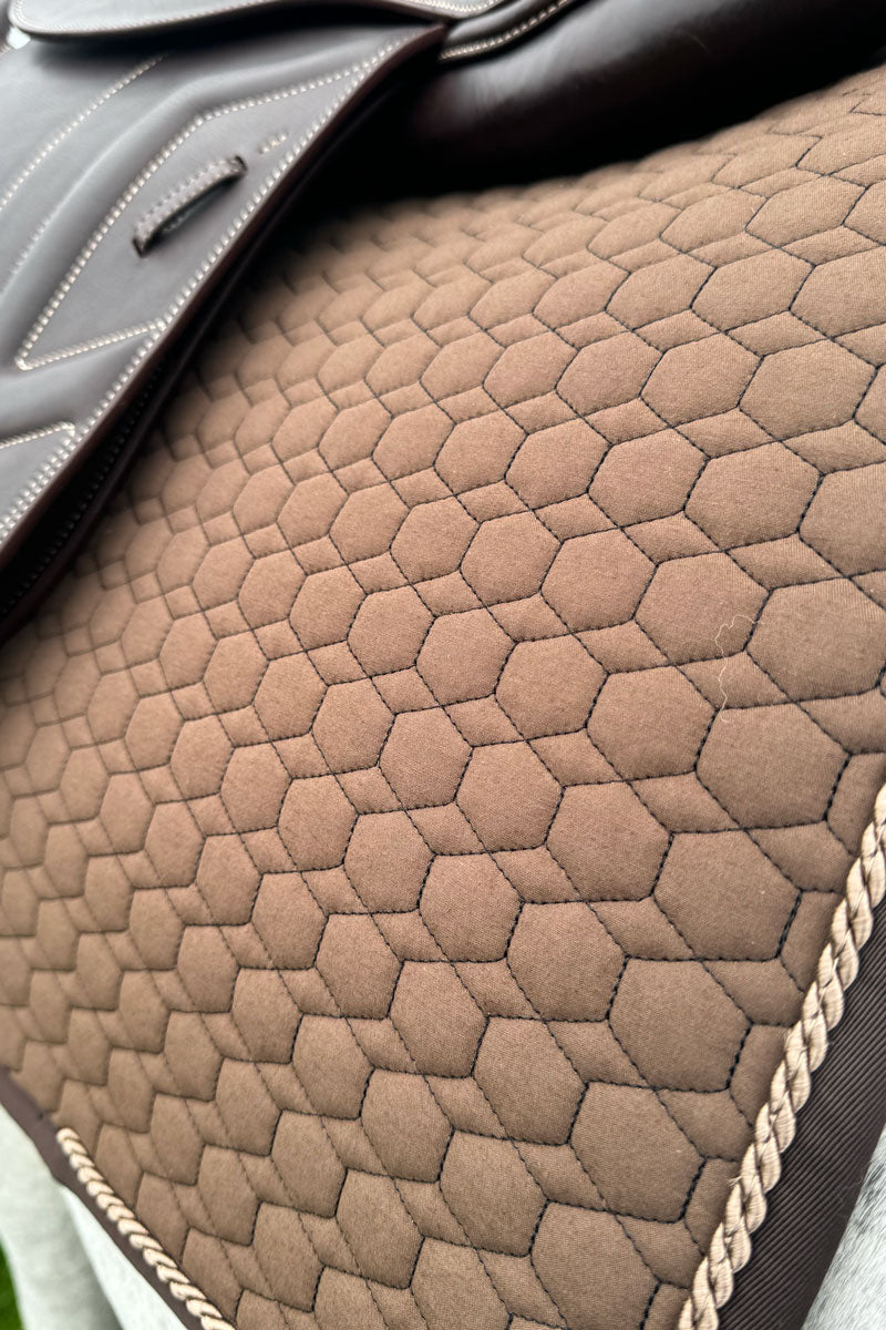 Mattes Jump Saddle Pad with Piping Taupe with Brown Binding & Pigeon Piping