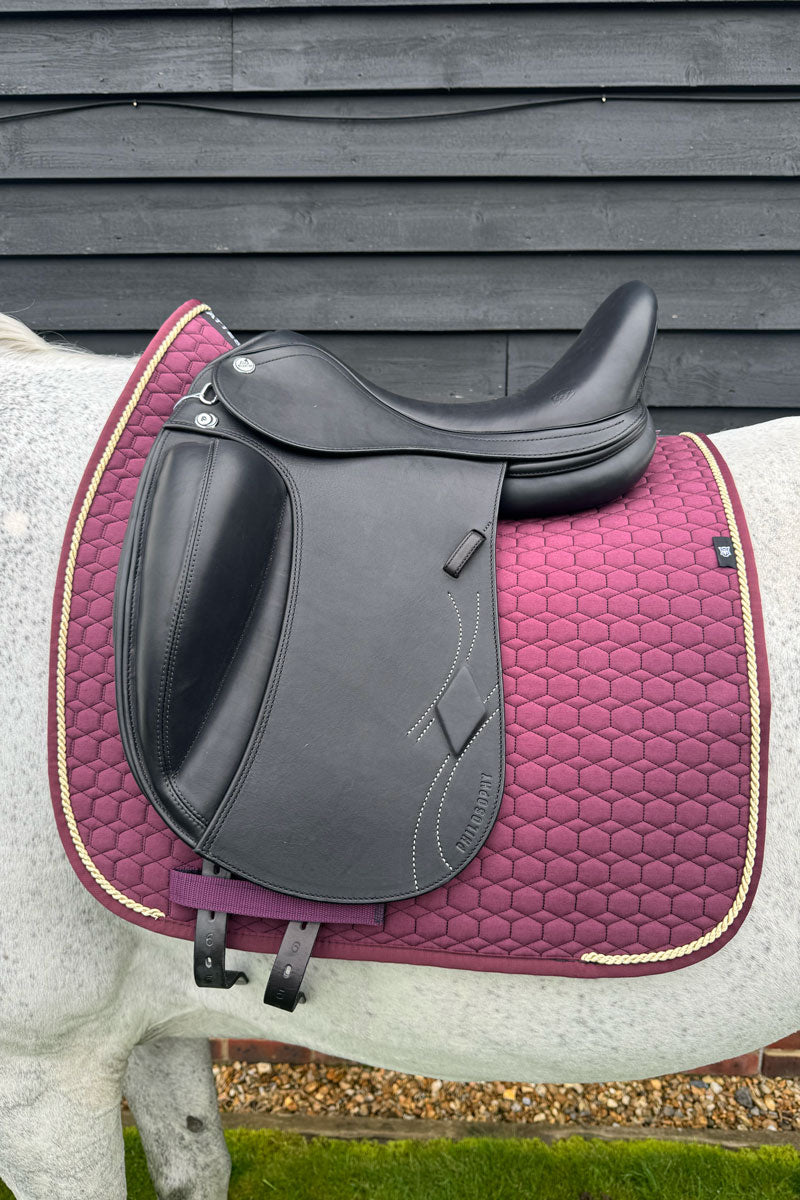 Mattes Dressage Saddle Pad with Piping Blackberry with Blackberry Binding & Champagne Piping
