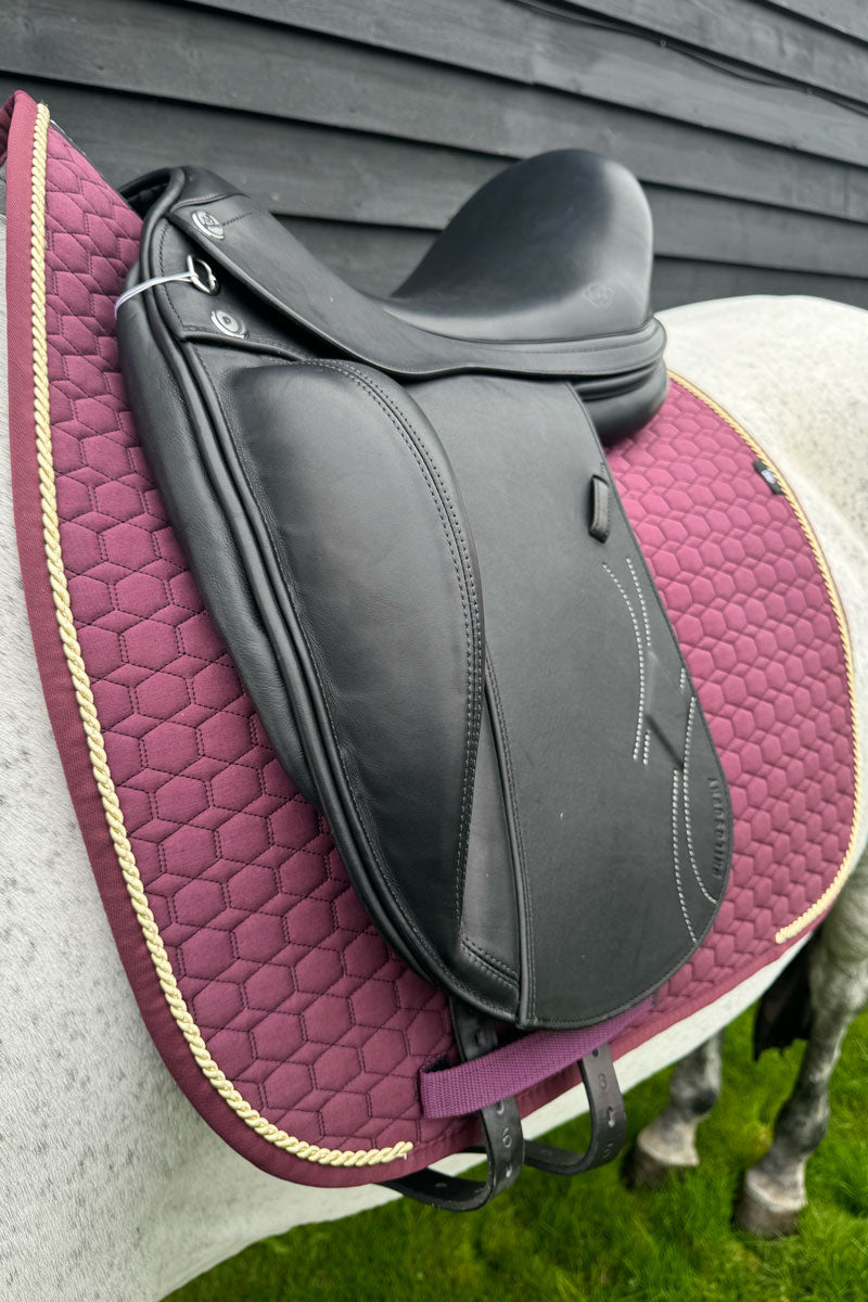 Mattes Dressage Saddle Pad with Piping Blackberry with Blackberry Binding & Champagne Piping
