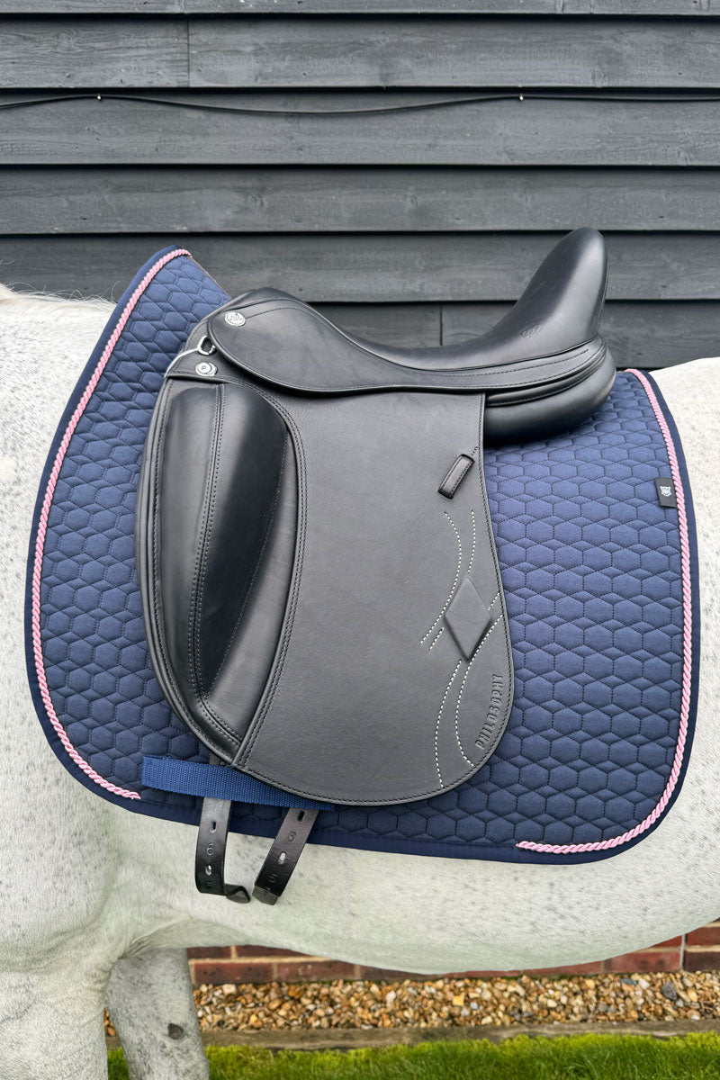 Mattes Dressage Saddle Pad with Piping Navy with Navy Binding & Rose Piping