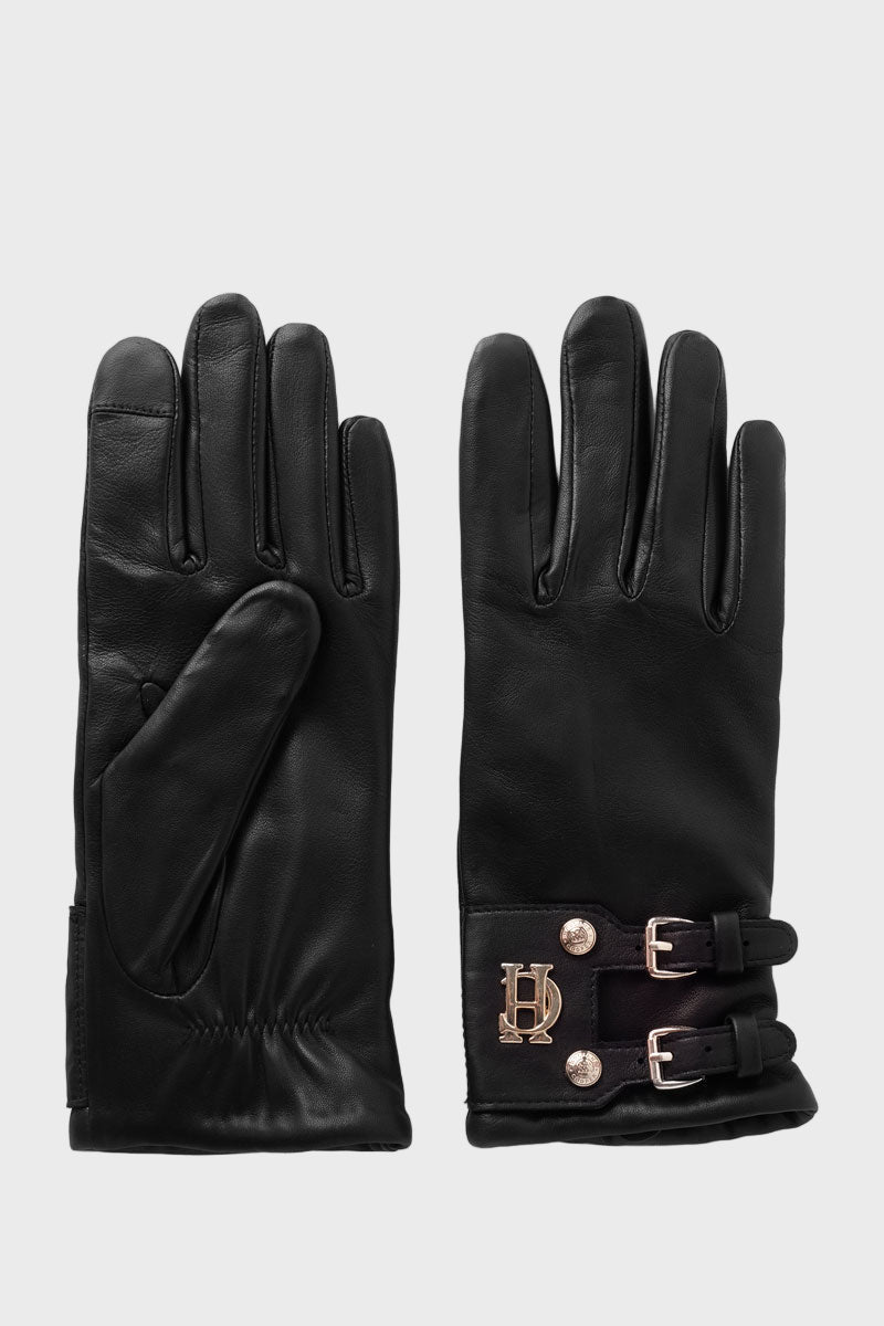 Holland Cooper Monogram Leather Gloves Black