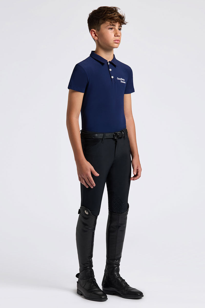 Cavalleria Toscana Boys Jersey Script Logo Training Polo Royal Blue