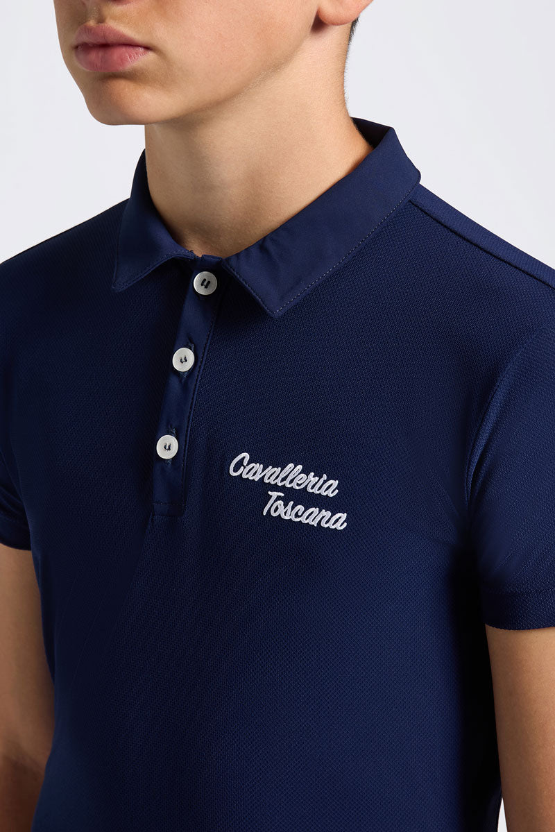 Cavalleria Toscana Boys Jersey Script Logo Training Polo Royal Blue