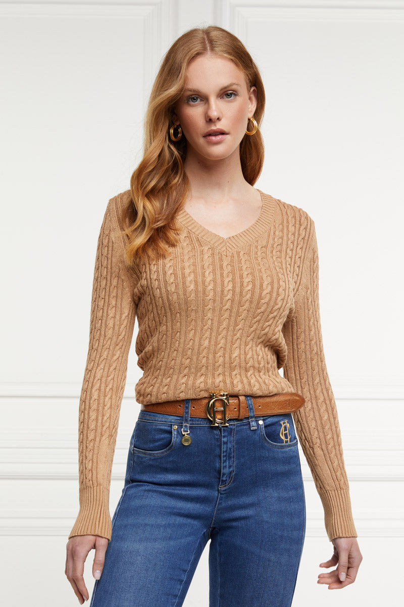 Holland Cooper Seattle V-Neck Knit Dark Camel
