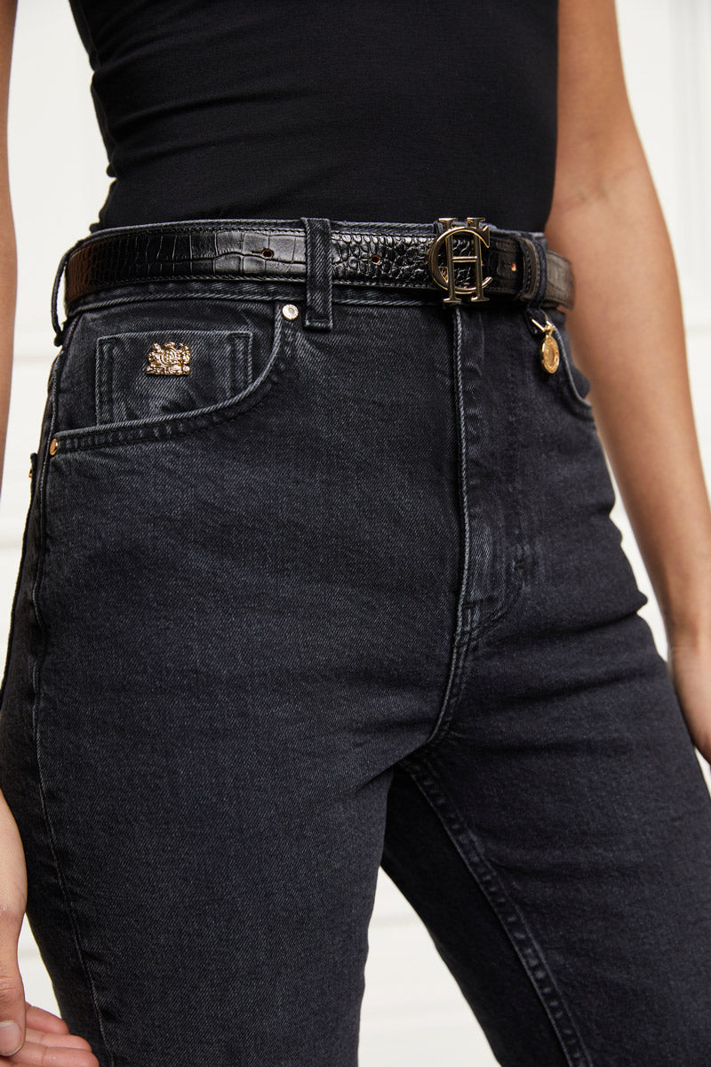 Holland Cooper Classic Slim Belt Black Croc