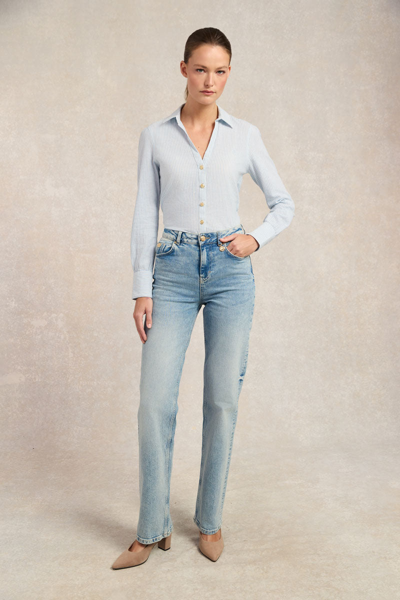 Holland Cooper Classic V-Neck Blouse Azure Stripe 