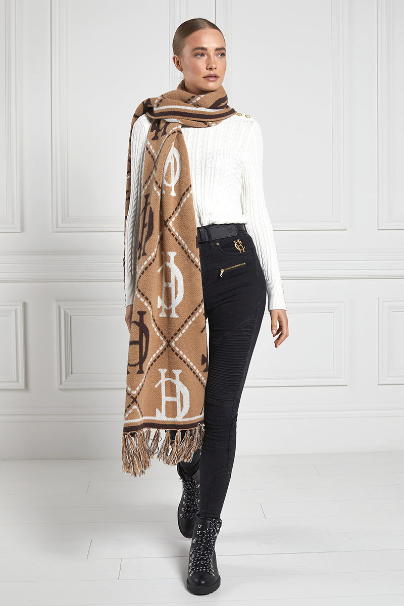 Holland Cooper Monogram Scarf Camel