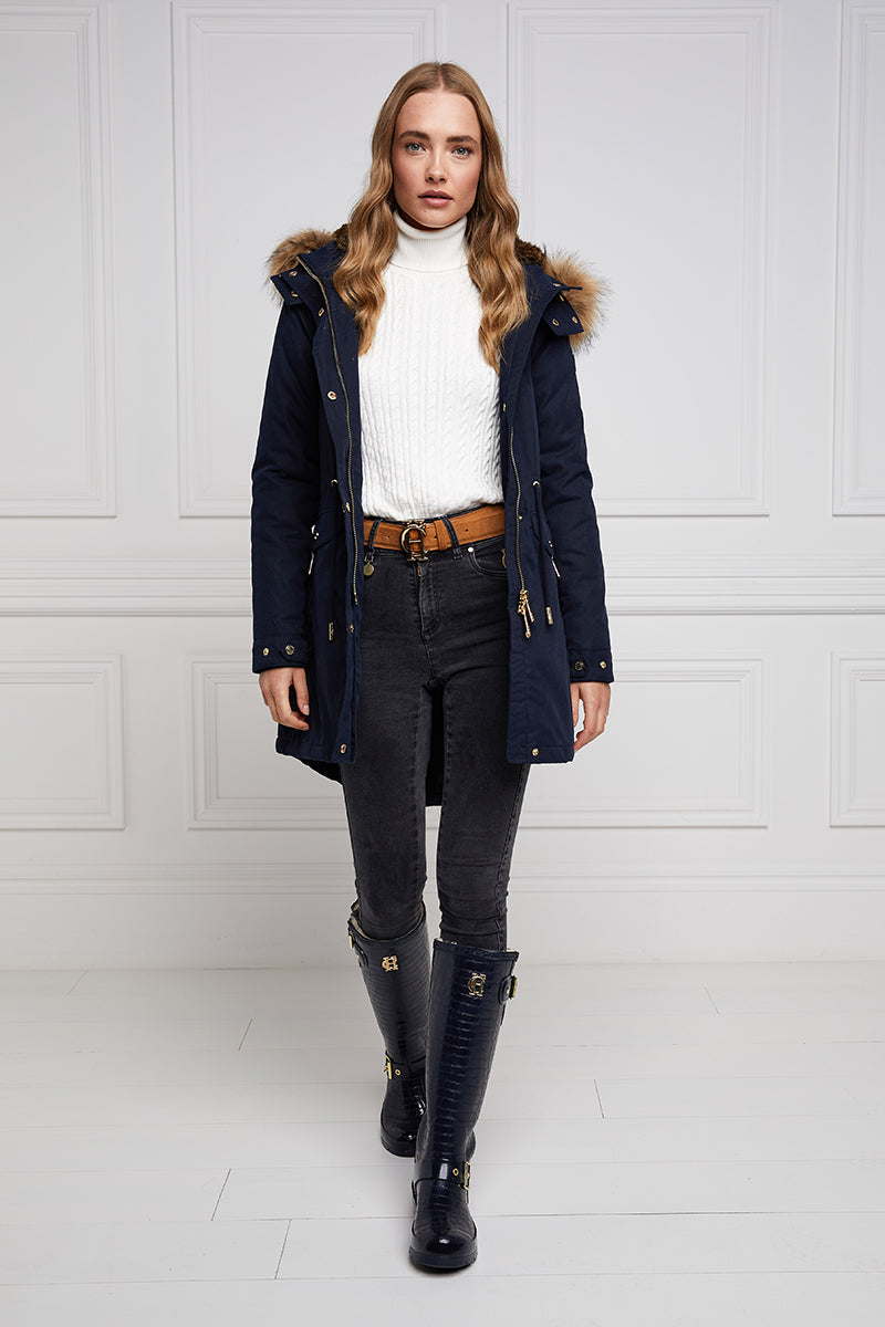 Holland Cooper Sherpa Lined Regency Wellington Navy Croc