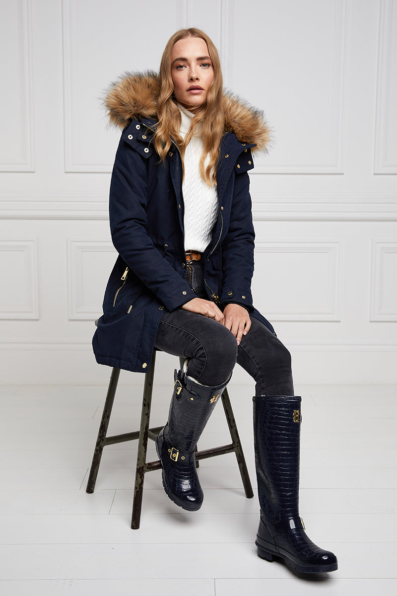 Holland Cooper Sherpa Lined Regency Wellington Navy Croc