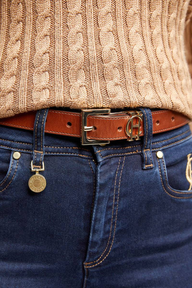 Holland Cooper Slim Logo Belt Tan