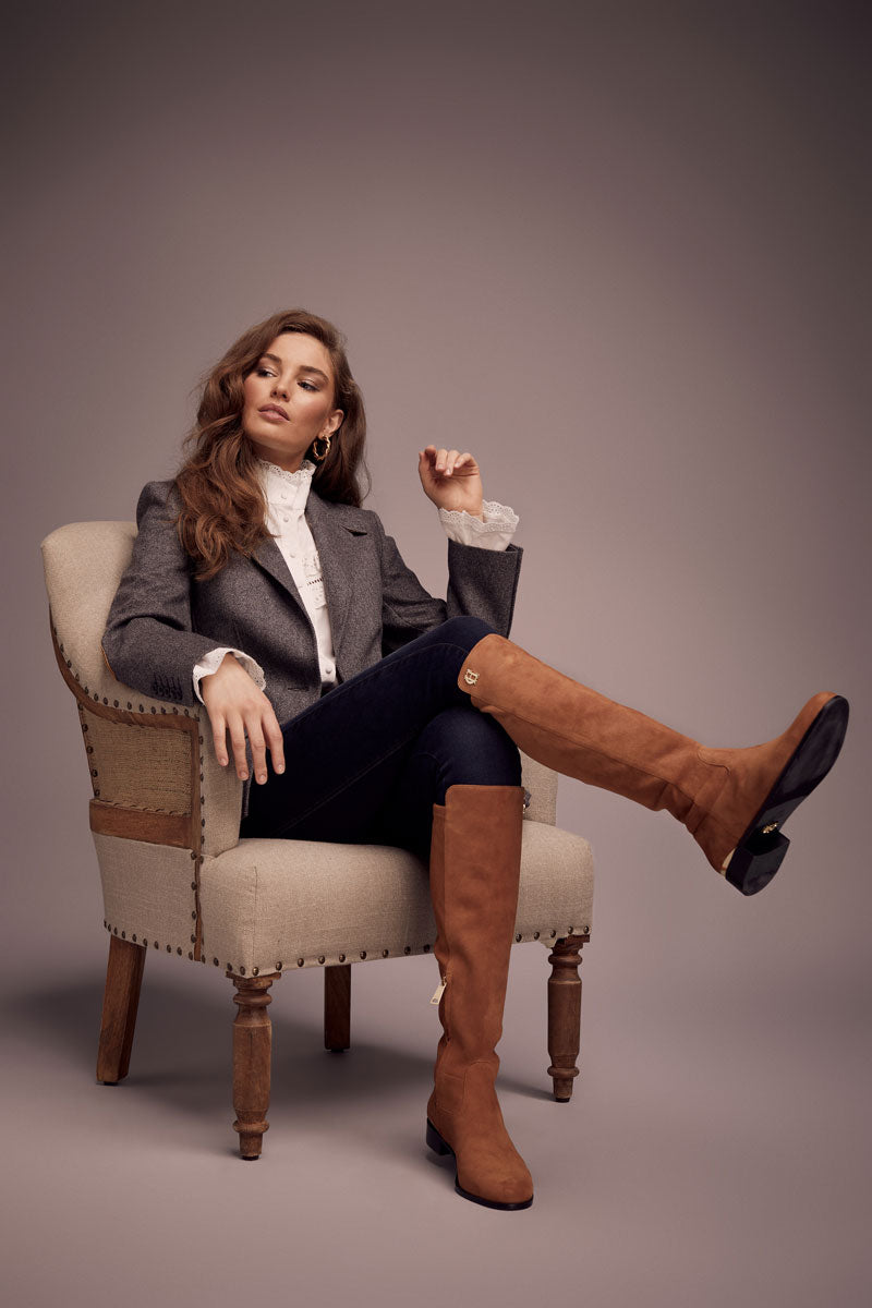 Holland Cooper Albany Knee Boot Tan Suede