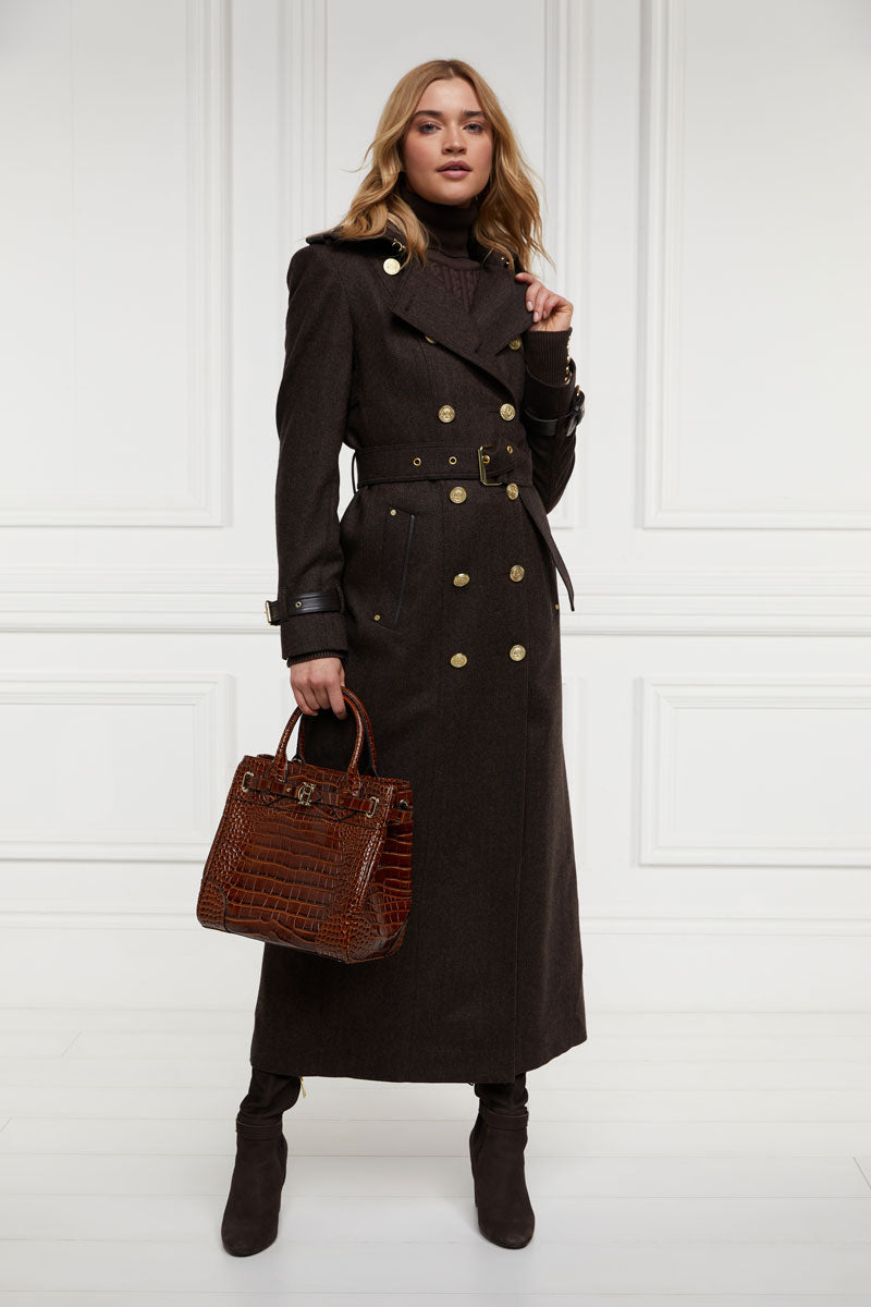 Holland Cooper Full Length Marlborough Trench Coat Chocolate Herringbone