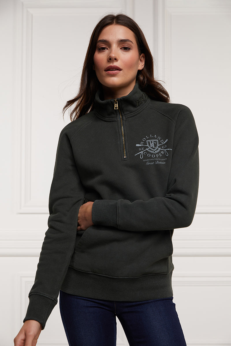 Holland Cooper Crest Zip Henley Racing Green