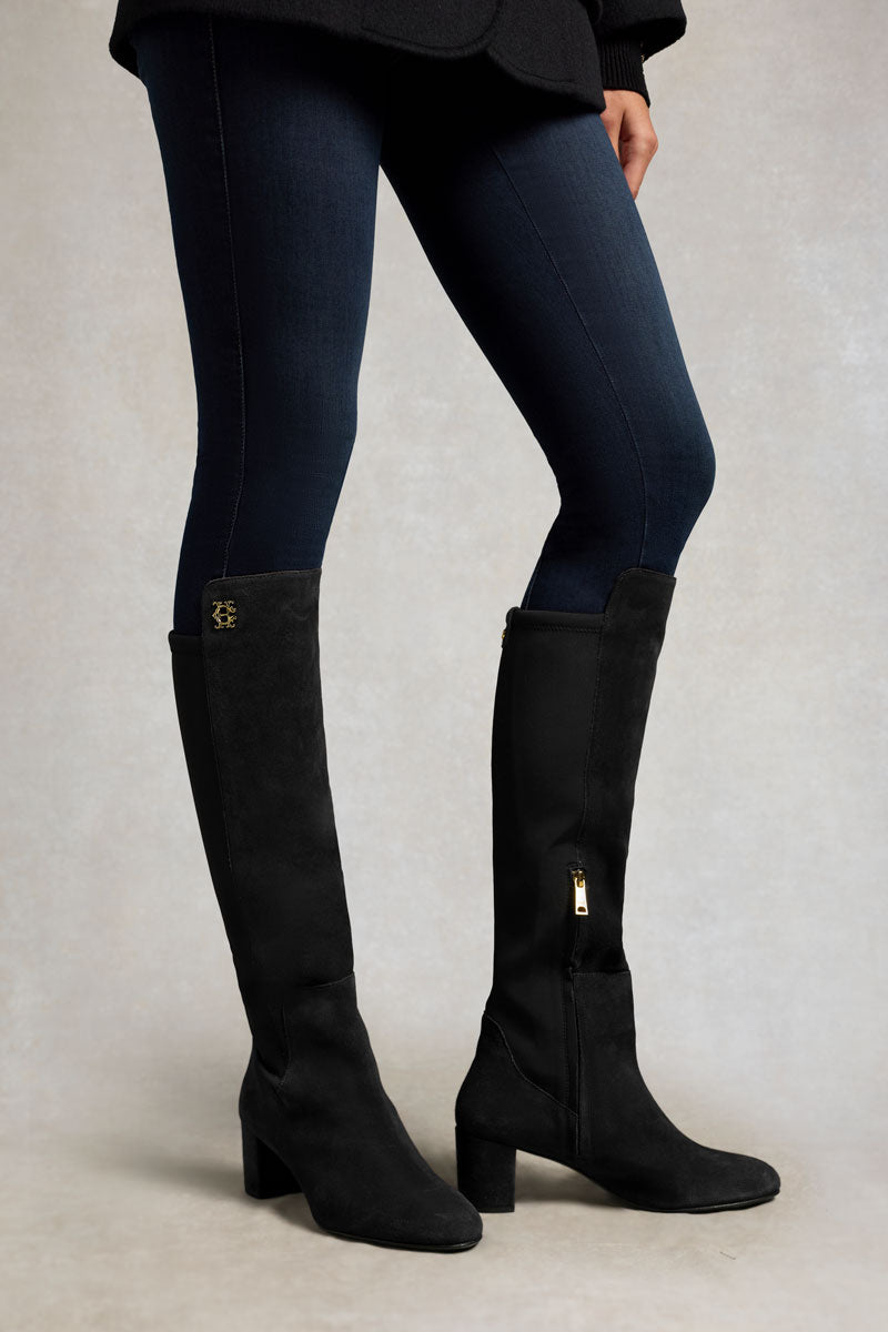 Holland Cooper Albany Knee Boot Black Suede