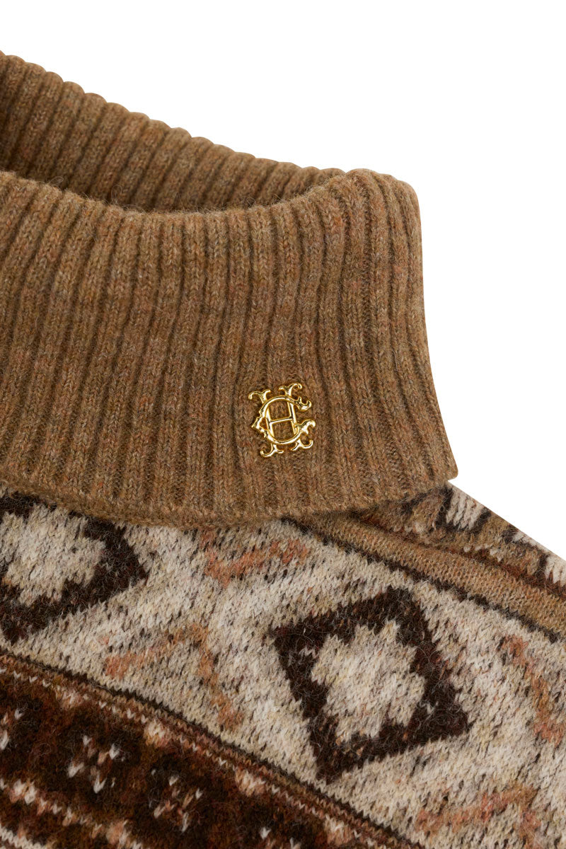 Holland Cooper Vostock Roll Neck Knit Camel Fairisle