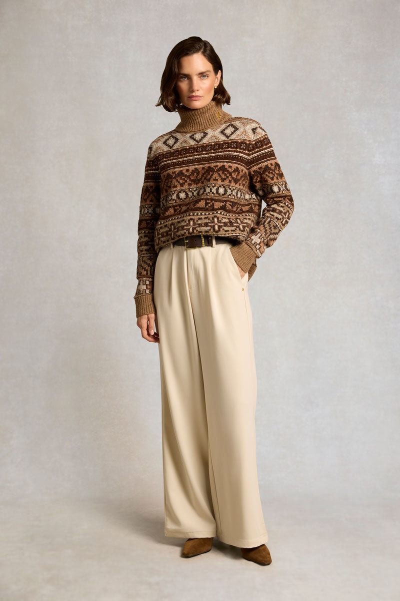 Holland Cooper Vostock Roll Neck Knit Camel Fairisle