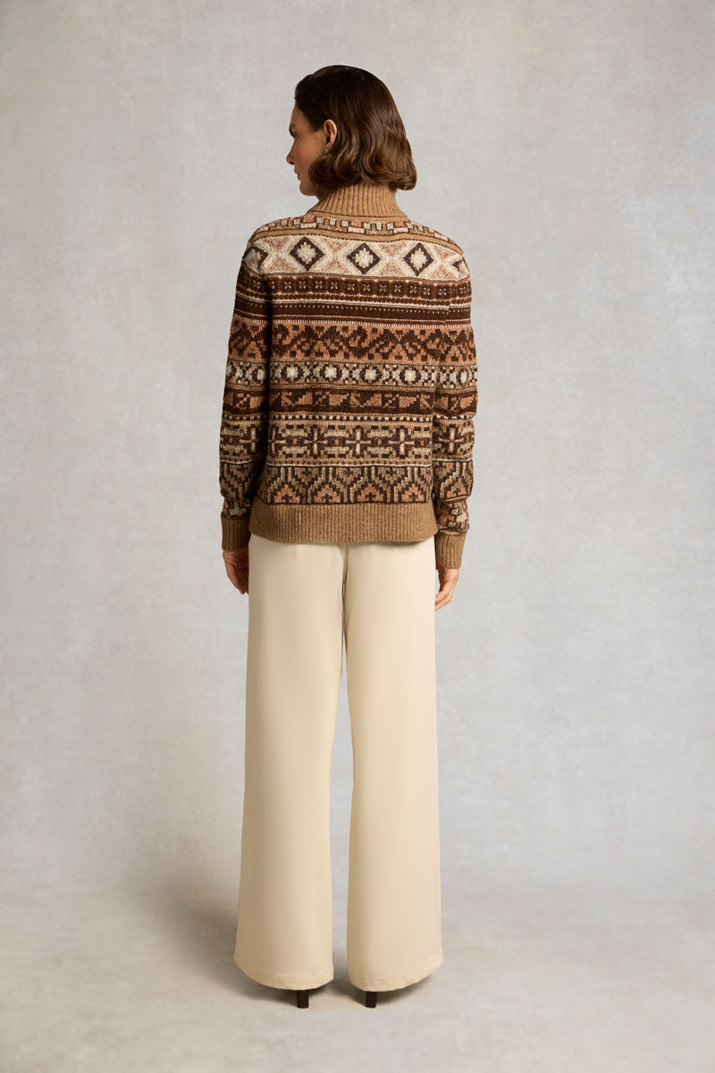 Holland Cooper Vostock Roll Neck Knit Camel Fairisle