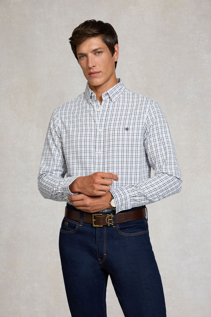 Holland Cooper Men's Classic Woven Button Down Shirt Cheltenham Check Blue 