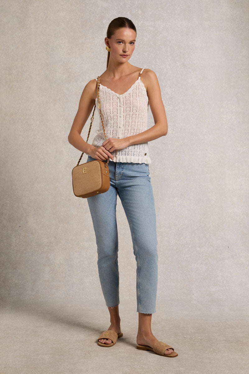 Holland Cooper Soho Camera Bag Tan Raffia