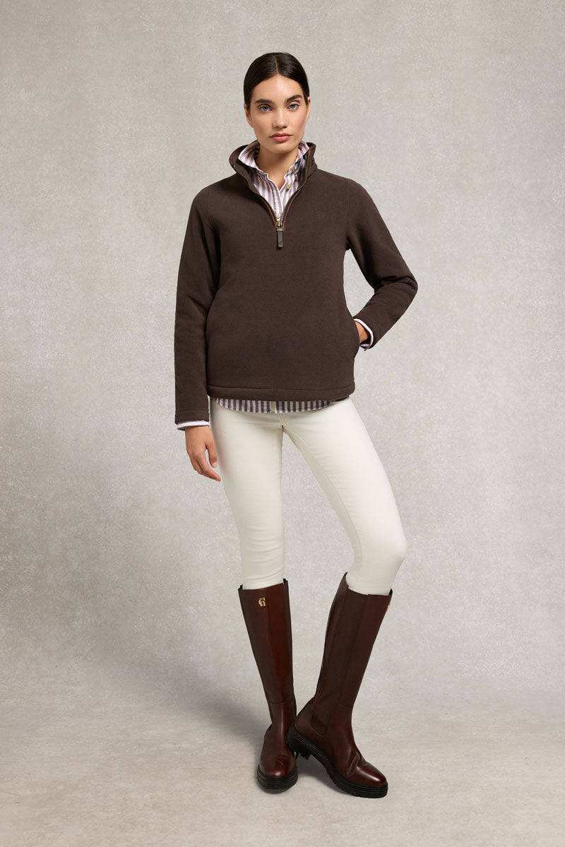 Holland Cooper Country Fleece Quarter Zip Chocolate 