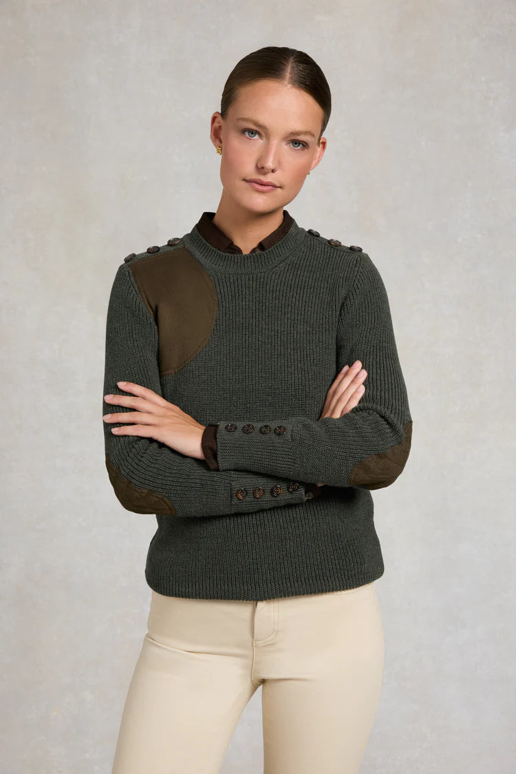 Holland Cooper Heritage Crew Neck Knit Forest Marl 