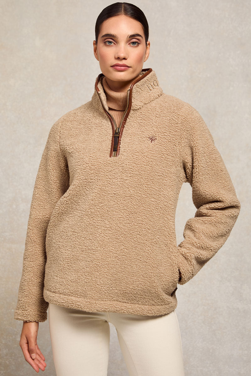 Holland Cooper Country Fleece Quarter Zip Natural Borq