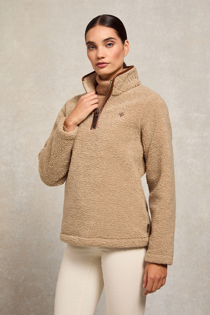 Holland Cooper Country Fleece Quarter Zip Natural Borg 