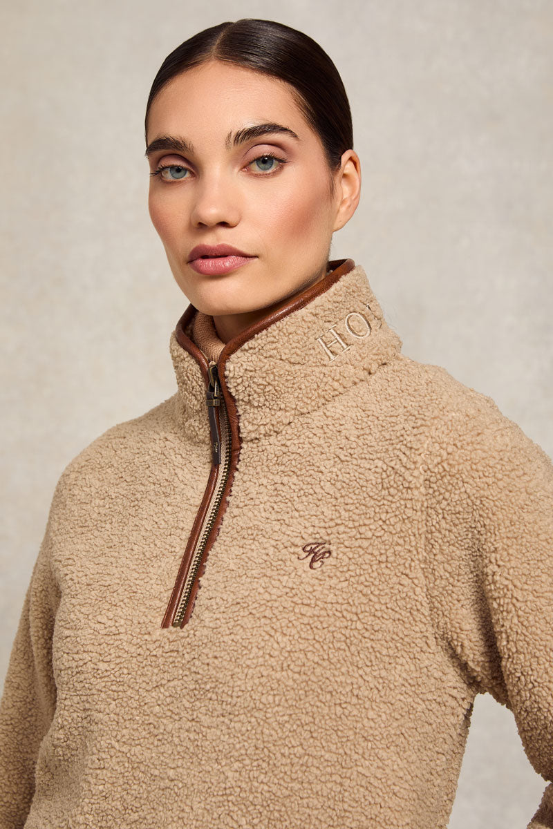 Holland Cooper Country Fleece Quarter Zip Natural Borg 
