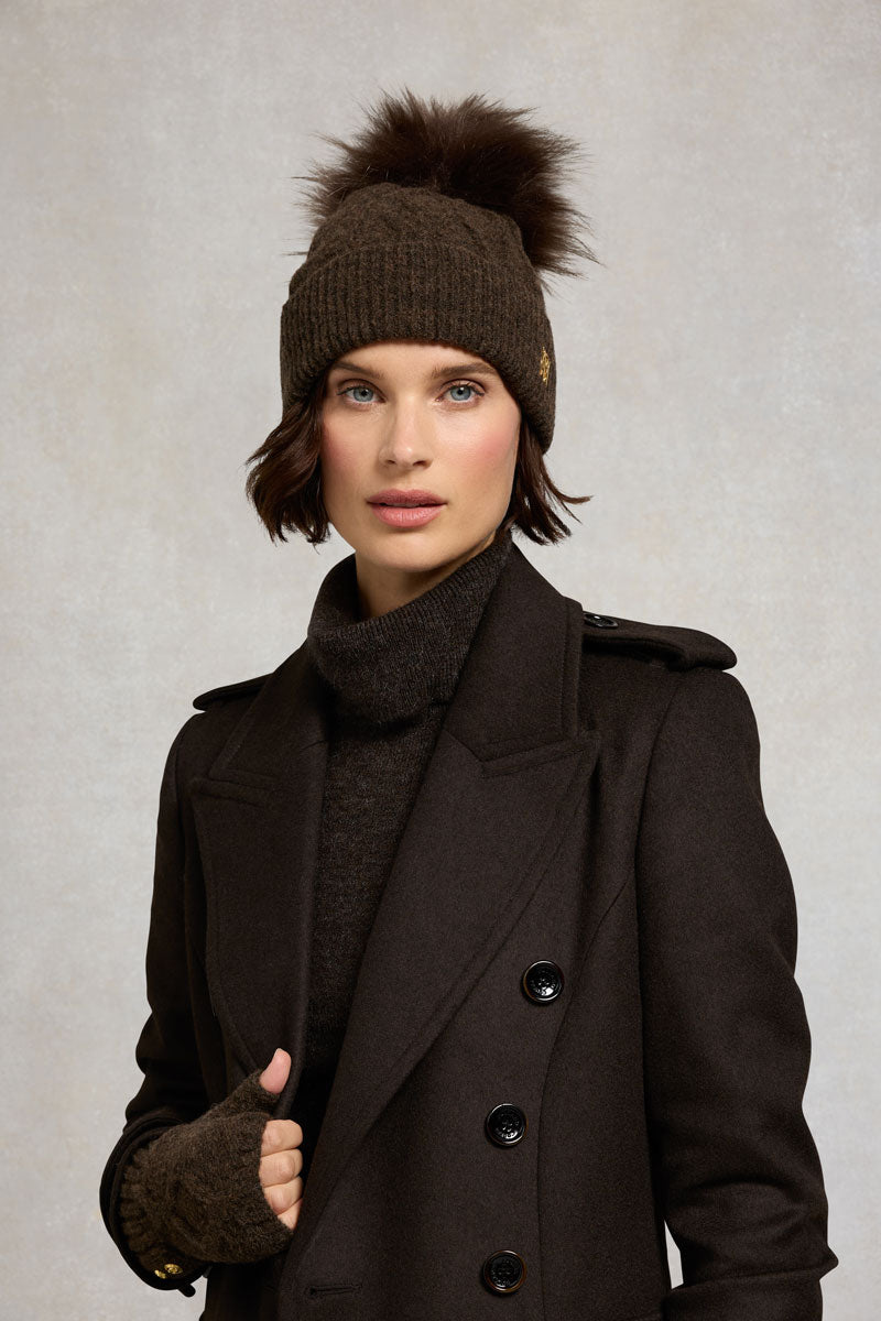 Holland Cooper Sloane Cable Bobble Hat Chocolate 