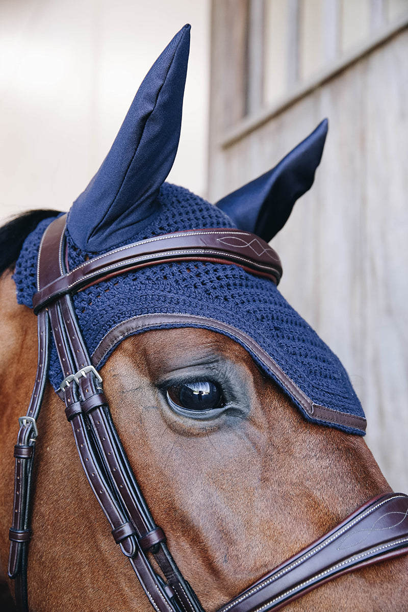 Kentucky Horsewear Leather Wellington Fly Veil Pony Navy