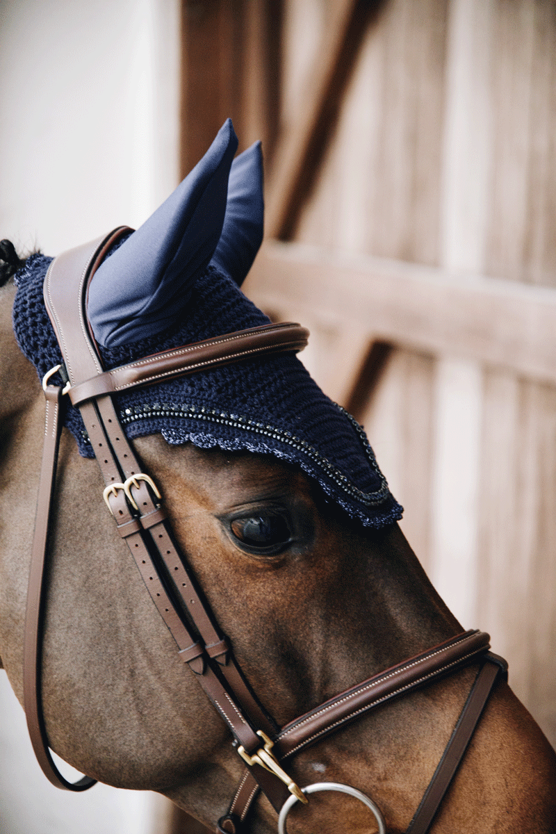 Kentucky Horsewear Fly Veil Wellington Stone & Pearl Navy