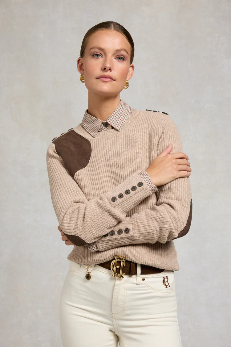 Holland Cooper Heritage Crew Neck Knit Latte Marl 