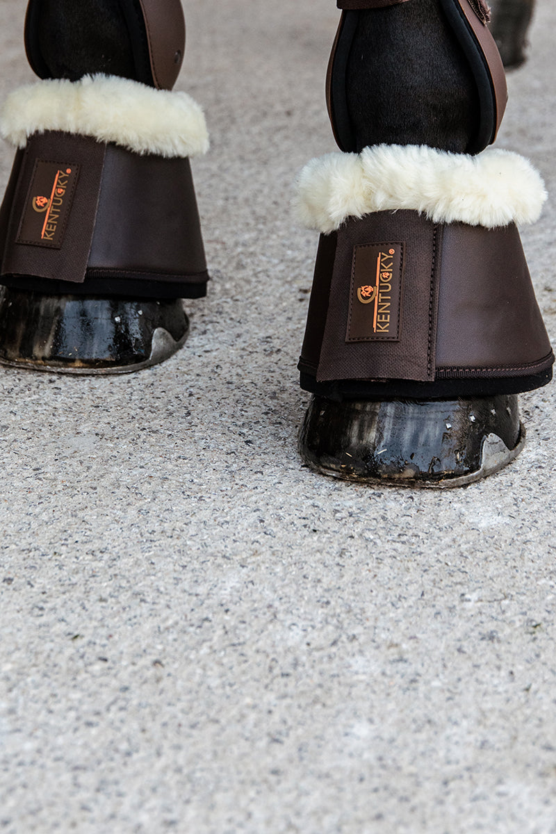 Kentucky Horsewear Sheepskin Leather Over Reach Boots Brown/Natural
