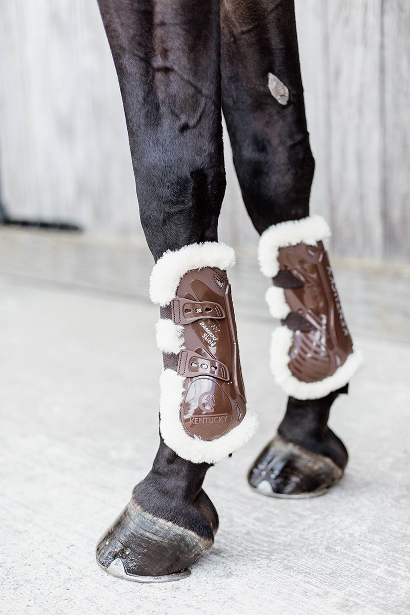 Kentucky Horsewear Vegan Sheepskin Tendon Boots Bamboo Elastic Brown