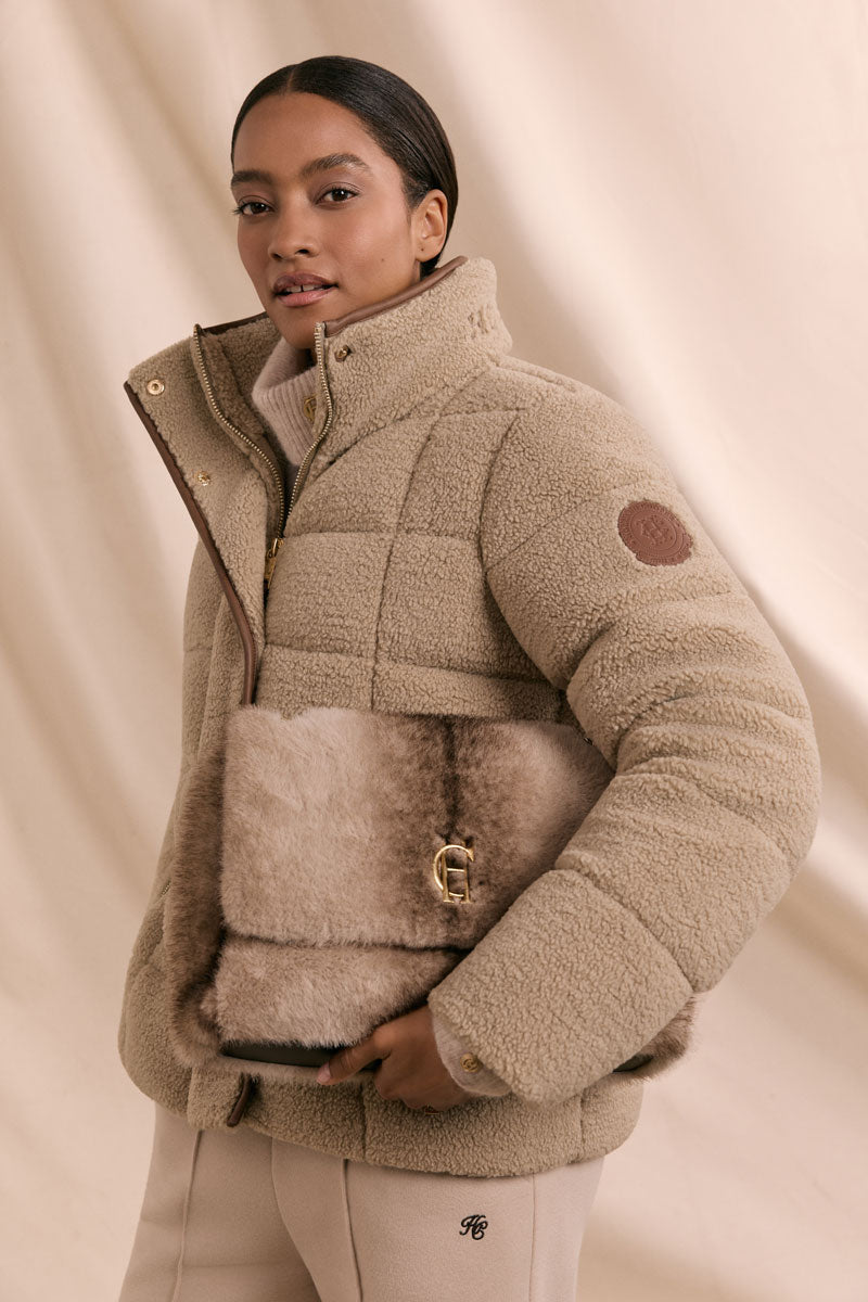 Holland Cooper Crawford Padded Jacket Natural Borg 