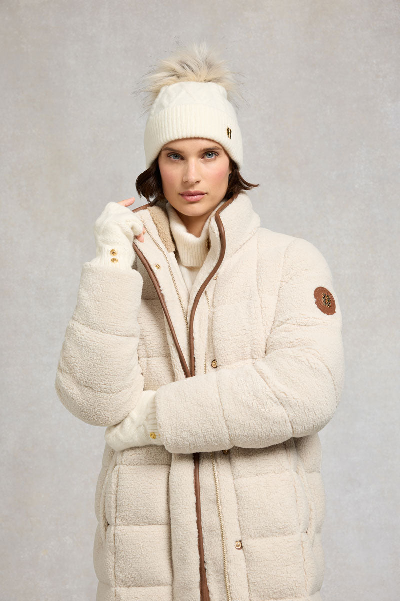 Holland Cooper Sloane Cable Bobble Hat Cream