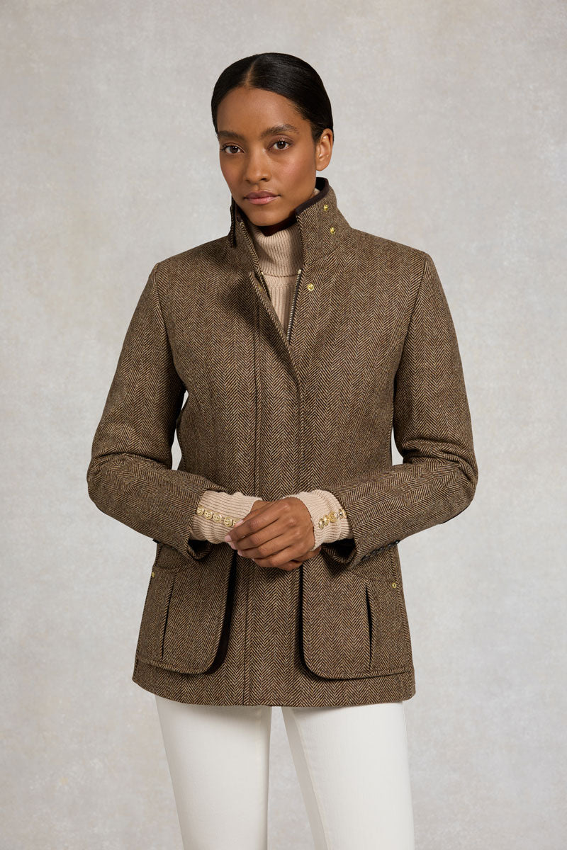 Holland Cooper Country Classic Jacket Large Scale Brown Herringbone