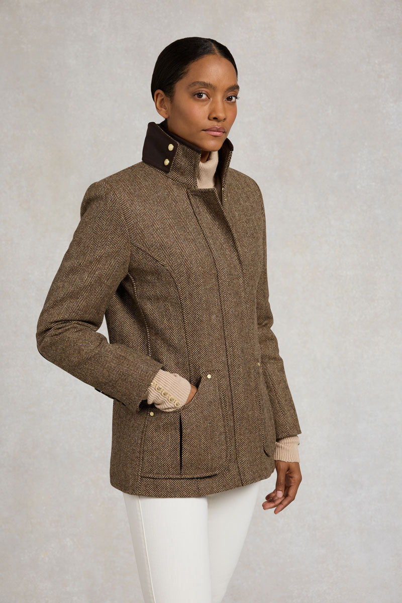 Holland Cooper Country Classic Jacket Large Scale Brown Herringbone