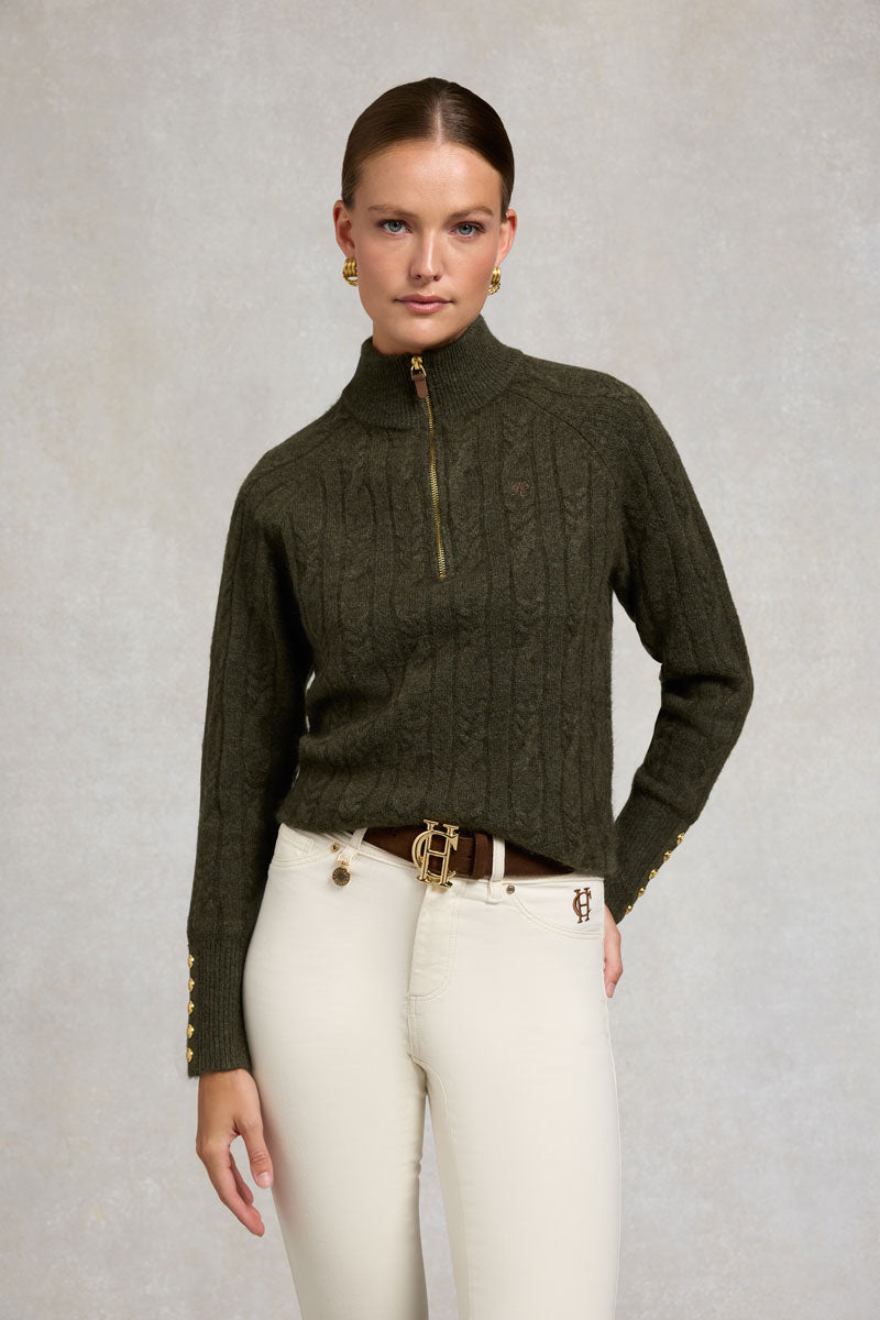 Holland Cooper Bridget Quarter Zip Knit Forest Green 